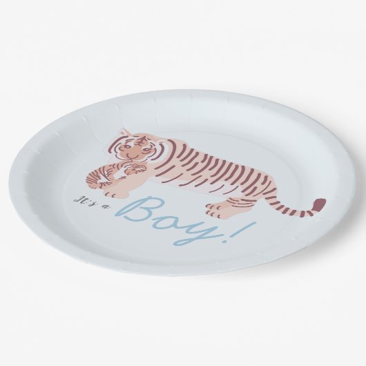 Blue Tiger & Cub Boy Babydusche Papierplatte Pappteller (Schrägansicht)