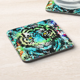 Blue Tiger Head - Tiger Portrait Beverage Coaster Getränkeuntersetzer