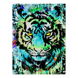 Blue Tiger Head - Tiger Portrait Poster drucken