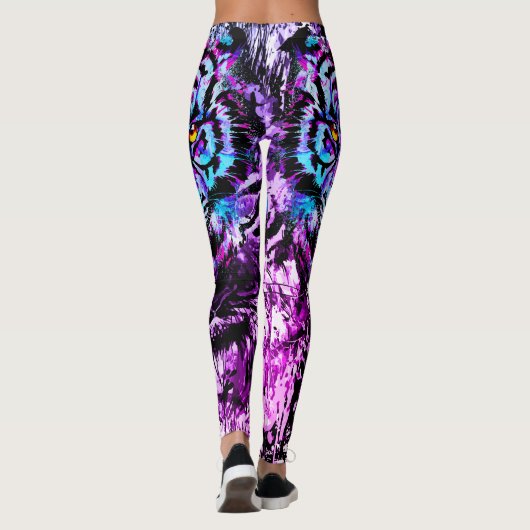 Blue Tiger Head Zeichnend | Lila Tiger - Leggings (Rückseite)