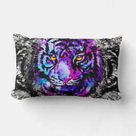 Blue Tiger Lumbar Pillow - Farbenfrohe Tiger Head Lendenkissen