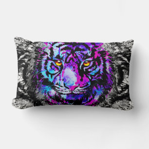 Blue Tiger Lumbar Pillow - Farbenfrohe Tiger Head Lendenkissen