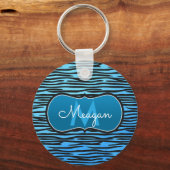 Blue Tiger Print Monogram Schlüsselanhänger (Vorderseite)