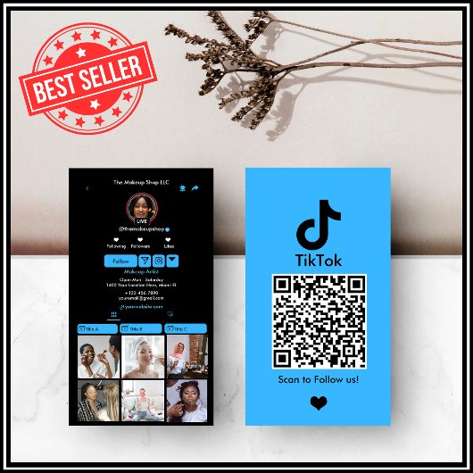 Blue TikTok Social Media QR Code Visitenkarte