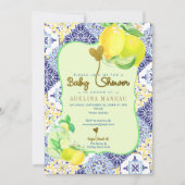Blue Tile Azulejo Lemon Italienische Amalfi Babydu Einladung (Vorderseite)
