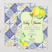 Blue Tile Azulejo Lemon Italienische Amalfi Babydu Einladung (Vorne/Hinten)