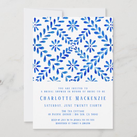 Blue Tile Beach Summer Brautparty Einladung (Vorderseite)