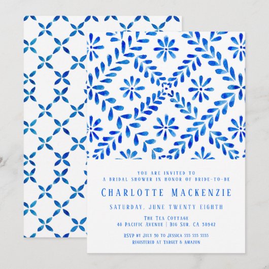 Blue Tile Beach Summer Brautparty Einladung (Vorne/Hinten)