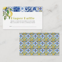 Blue Tile Citrus Lemon Baby Diaper Raffle Ticket