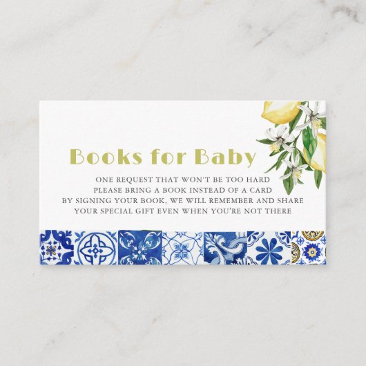 Blue Tile Citrus Lemon Babydusche Buchanfrage Begleitkarte (Vorderseite)