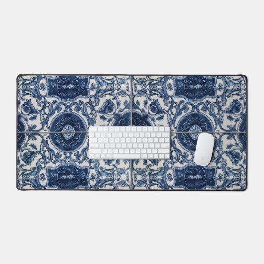 Blue Tile Desk Mat Azulejo Zuhause Schreibtischunterlage (Tastatur & Maus)