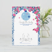 Blue Tile Disco Raten Sie die Baby Dusche Spielkar Einladung (Stehend Vorderseite)