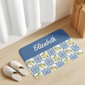Blue Tile French Country Lemon Custom Name Badematte