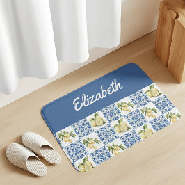 Blue Tile French Country Lemon Custom Name Badematte