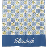 Blue Tile French Country Lemon Custom Name Duschvorhang (Vorderseite)