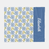 Blue Tile French Country Lemon Custom Name Fleecedecke (Vorderseite (Horizontal))