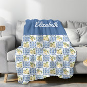 Blue Tile French Country Lemon Custom Name Fleecedecke