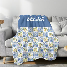 Blue Tile French Country Lemon Custom Name Fleecedecke