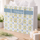 Blue Tile French Country Lemon Name Monogram Große Geschenktüte