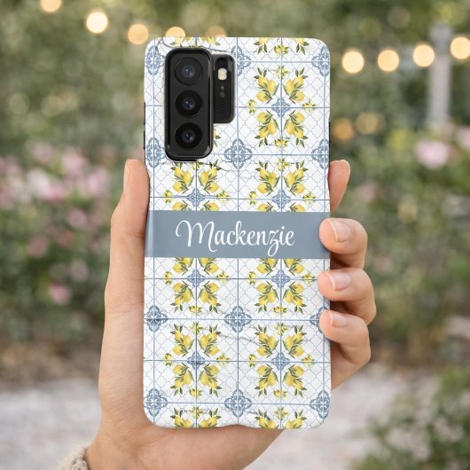 Blue Tile French Country Lemon Name Monogram Samsung Galaxy Hülle