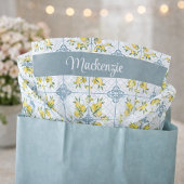 Blue Tile French Country Lemon Name Monogram Seidenpapier