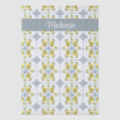 Blue Tile French Country Lemon Name Monogram Seidenpapier (Vorderseite)