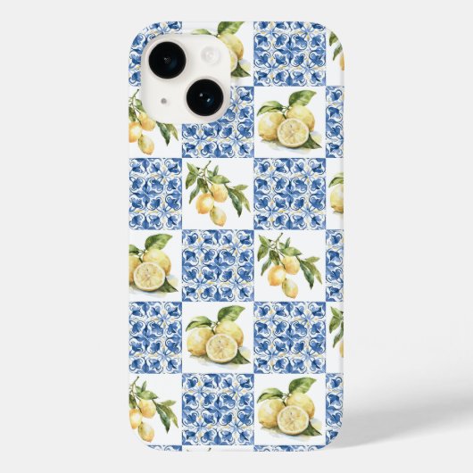 Blue Tile French Country Lemon Pattern Case-Mate iPhone Hülle (Rückseite)