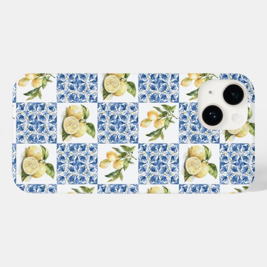 Blue Tile French Country Lemon Pattern Case-Mate iPhone Hülle (Rückseite (Horizontal))