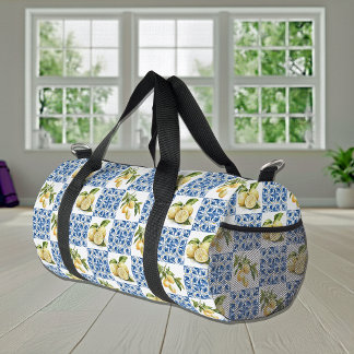 Blue Tile French Country Lemon Pattern Duffle Bag