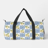 Blue Tile French Country Lemon Pattern Duffle Bag (Vorderseite)