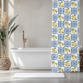 Blue Tile French Country Lemon Pattern Duschvorhang