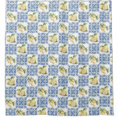 Blue Tile French Country Lemon Pattern Duschvorhang (Vorderseite)