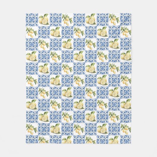 Blue Tile French Country Lemon Pattern Fleecedecke (Vorderseite)