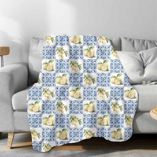Blue Tile French Country Lemon Pattern Fleecedecke