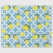 Blue Tile French Country Lemon Pattern Geschenkpapier (Flach)