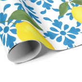 Blue Tile French Country Lemon Pattern Geschenkpapier (Rolleneckpunkt)