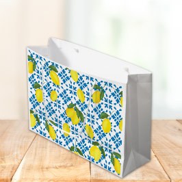 Blue Tile French Country Lemon Pattern  Große Geschenktüte