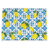 Blue Tile French Country Lemon Pattern  Große Geschenktüte (Vorderseite)