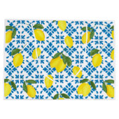 Blue Tile French Country Lemon Pattern  Große Geschenktüte (Rückseite)
