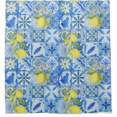 Blue Tile French Country Lemon Pattern Home Decor Duschvorhang (Vorderseite)