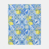 Blue Tile French Country Lemon Pattern Home Decor Fleecedecke (Vorderseite)