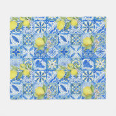 Blue Tile French Country Lemon Pattern Home Decor Fleecedecke (Vorderseite (Horizontal))