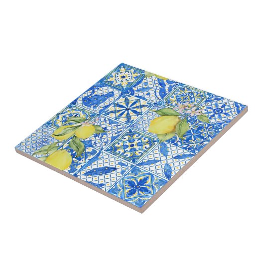 Blue Tile French Country Lemon Pattern Home Decor Fliese (Seite)