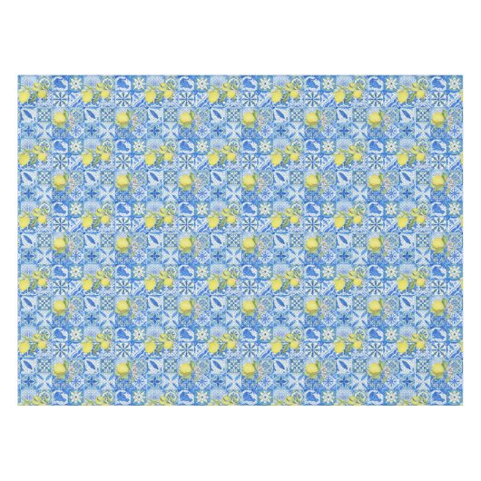 Blue Tile French Country Lemon Pattern Home Decor Tischdecke (Vorderseite (Horizontal))