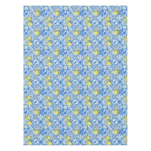 Blue Tile French Country Lemon Pattern Home Decor Tischdecke (Vorderseite)