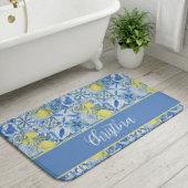 Blue Tile French Country Lemon Pattern Monogram Badematte