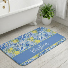 Blue Tile French Country Lemon Pattern Monogram