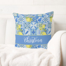 Blue Tile French Country Lemon Pattern Monogram