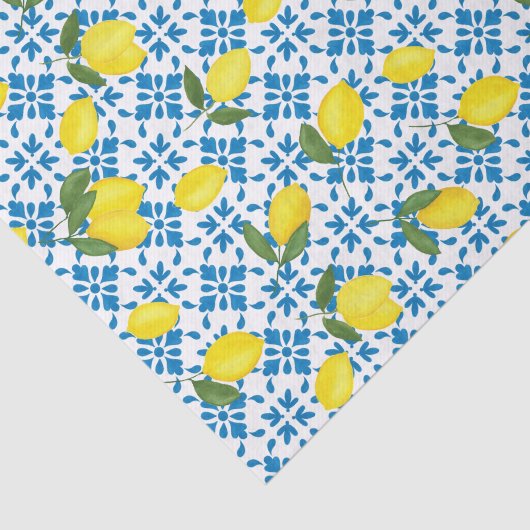 Blue Tile French Country Lemon Pattern Monogram  Seidenpapier (Ausschnitt)