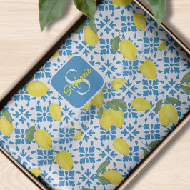 Blue Tile French Country Lemon Pattern Monogram  Seidenpapier